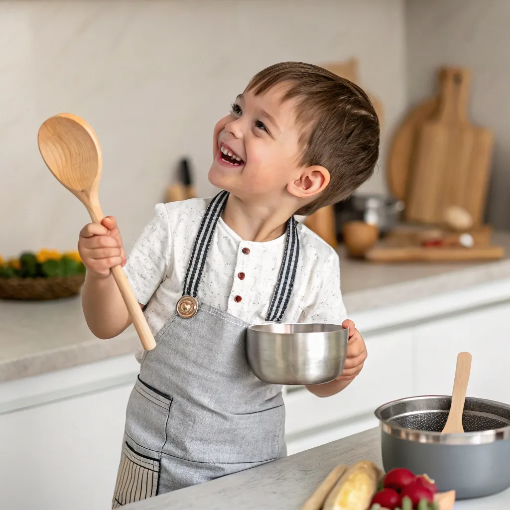 Little boy with cooking utensils